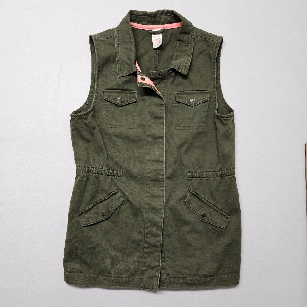 Cat & Jack Vest Snaps Pockets Green Pink Sz 14 16